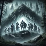 ilustrace inspirovaná písní „Blaník volá“ – legendární blaničtí rytíři se probouzejí z podzemí pod horou Blaník v mystické atmosféře měsíční noci.